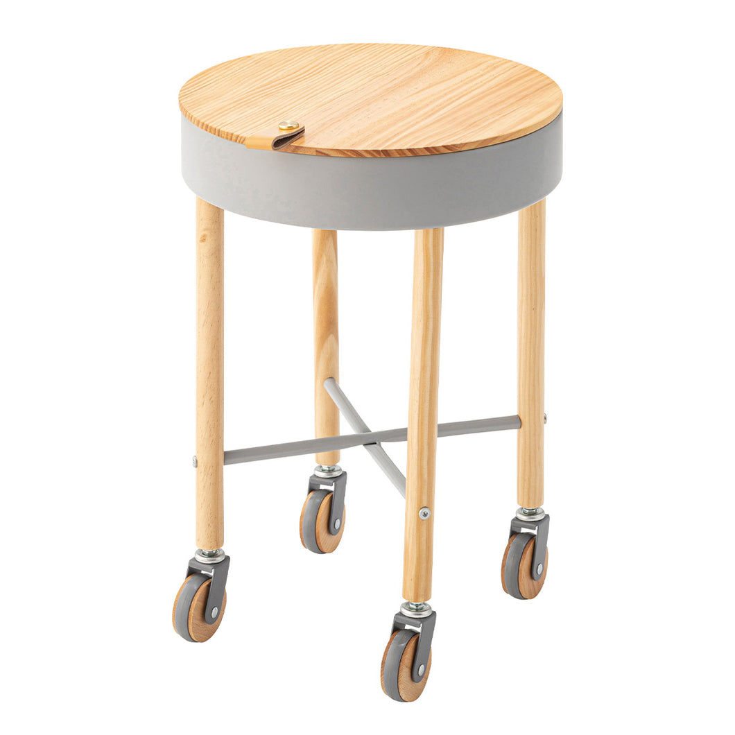 北欧風の天然木×ニュアンスカラーがやさしい収納付きサイドテーブル/GY